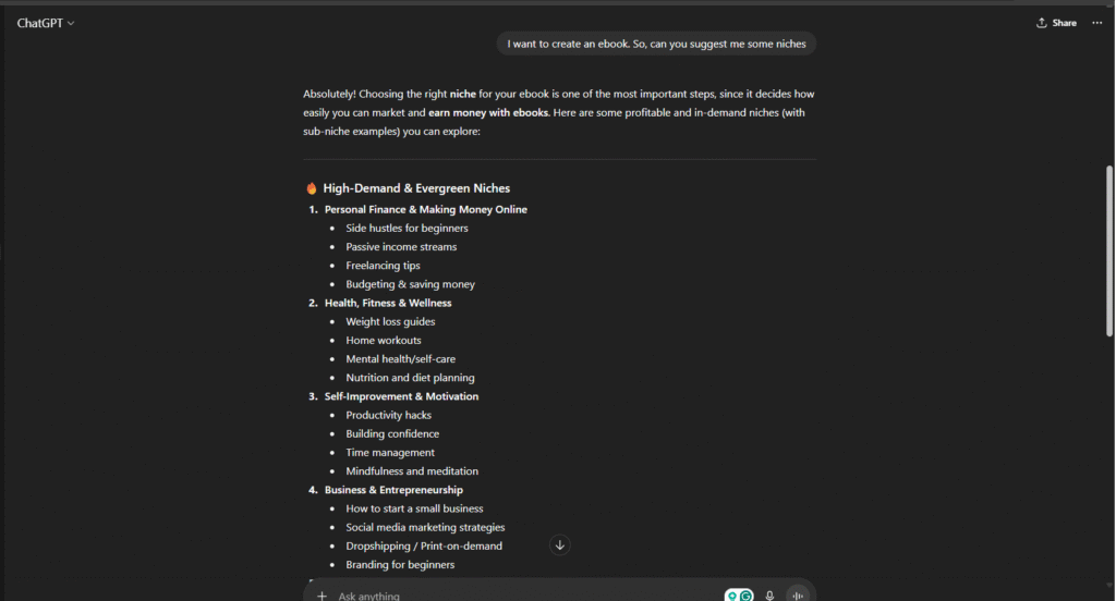 Prompt of niche research for an ebook Prompt of niche research for an ebook