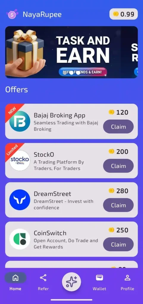 Naya Rupee earning tasks and offers